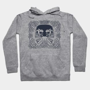 Twin Skulls and Sakura Ink Art Tattoo Retro Black Hoodie